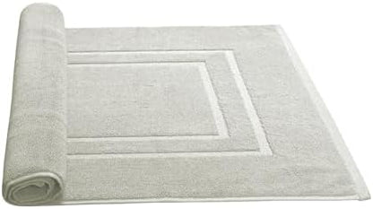 Feather & Stitch 2 Piece Towel Like Bath Mats (30x21 Inch) 100% Cotton Terry Bath Mats, Bathroom Shower Floor Mats [NOT A Bathroom Rug], Soft Absorbent Washable Mats - Silver Birch