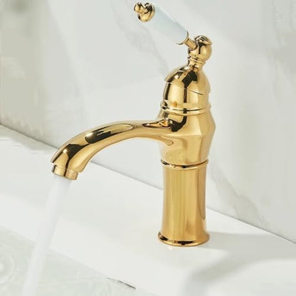 Vintage Brass Single Handle Bathroom Faucet - Gold Hot & Cold Mixer Sink Tap, 1 Hole Design, Retro Style, Ideal for Kitchen & Bathroom Decor