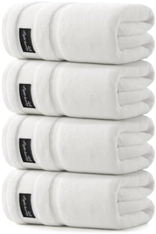 REDKISS 4 Pack Large Bath Towels Set, 100% Cotton, 31x63 in, Heavyweight 760G, Highly Absorbent & Quick Dry, Super Soft Luxury Towels for Bathroom,Hotel Collection - White