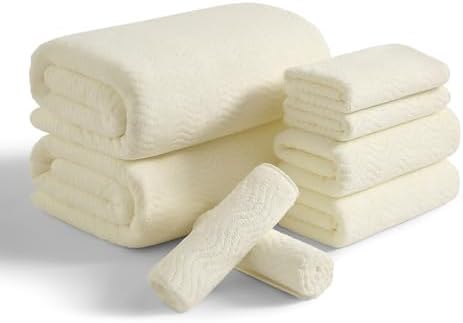 8 Piece Bath Towel Set |2 Oversized Large Bath Sheet,2 Hand Towels,4 Washcloths| Ultra Soft Cozy Bath Towel Set for Bathroom Hotel Gym Spa,Highly Absorbent Quick Dry Bathroom Towel Collections,Cream