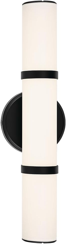 Kichler Rosh 18" LED Small Bath Bar with White Glass in Black, Modern Minimalist, for Vanity, Fireplace, Buffet, Hallway, Vanity Mirror, (18" W x 5" H), 55187BKLED