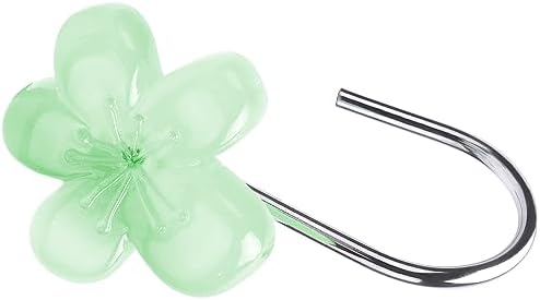 Cute Flower Shower Curtain Hooks, Glow in The Dark, Pretty Floral Themed Elegant Bathroom Decor, Green