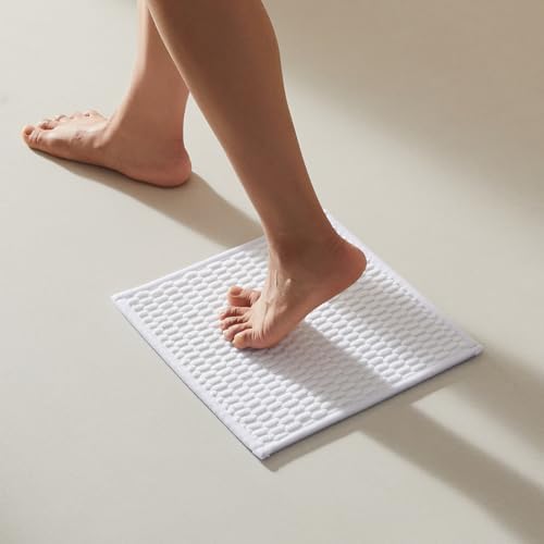 TYUU Small Bathroom Rugs, Non Slip Washable Bath Rugs Super Absorbent Bathroom Rug Thin Quick Dry Low Pile Bath Mats, White 12"x12"