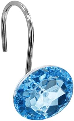 Crystal Diamond Round Shower Curtain Hooks Rings for Bathroom,Blue,12PCS