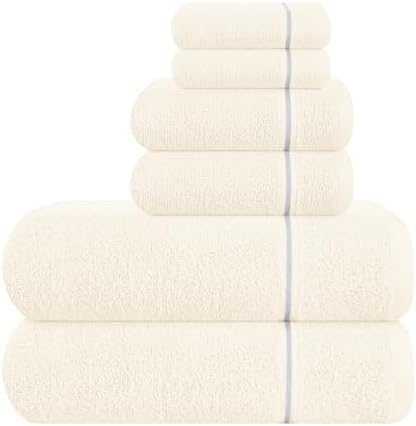 MyOwn Ultra Soft 6 Pack Cotton Towel Set, Contains 2 Bath Towels 28x55 inch, 2 Hand Towels 16x24 inch & 2 Wash Coths 12x12 inch, Ideal Everyday use, Compact & Lightweight - Ivory