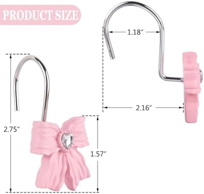 Shower Curtain Hooks, Pink 12 Pack for Bathroom Decor
