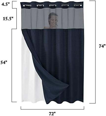 Gibelle No Hook Cloth Navy Shower Curtain with Liner, 72x74