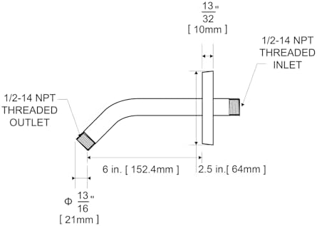 OFFO Shower Arm with Flange, 6 in Brushed Nickel Wall Mount Replacement Angle Shower Head Arm Wall-Mounted For Fixed Shower Head & Handheld Showerhead