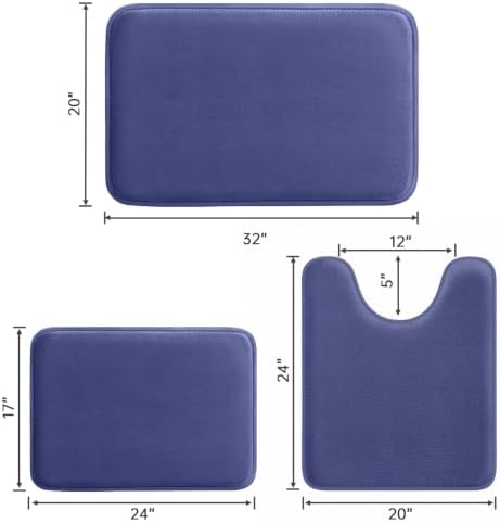HUXMEYSON 3-Piece Memory Foam Bathroom Rug Set, Royal Blue