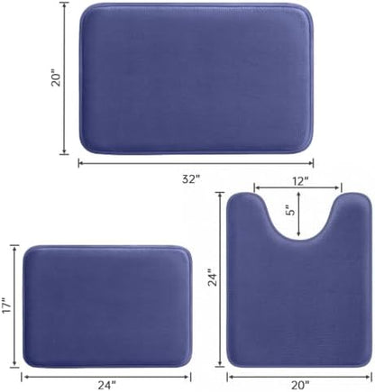 HUXMEYSON 3-Piece Memory Foam Bathroom Rug Set, Royal Blue