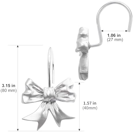 CHICTIE Decorative Shower Curtain Hooks, Bow Knot Shower Curtain Rings Hooks for Bathroom Baby Kids Room Rustproof Shower Hooks (Silver)