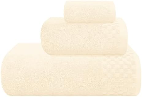 MyOwn Ultra Soft 3 Pack Cotton Towel Set, Contains a Bath Towels 28x55 inch, a Hand Towels 16x24 inch & a Wash Coths 12x12 inch, Ideal Everyday use, Compact & Lightweight - Ivory