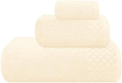 MyOwn Ultra Soft 3 Pack Cotton Towel Set, Contains a Bath Towels 28x55 inch, a Hand Towels 16x24 inch & a Wash Coths 12x12 inch, Ideal Everyday use, Compact & Lightweight - Ivory