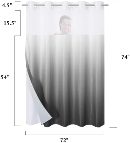 Gibelle No Hook Cloth Ombre Grey Shower Curtain with Liner, 72x74