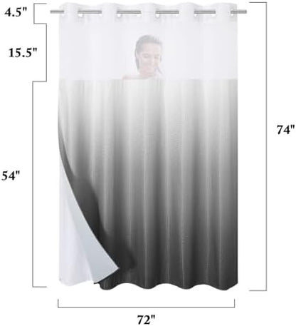Gibelle No Hook Cloth Ombre Grey Shower Curtain with Liner, 72x74