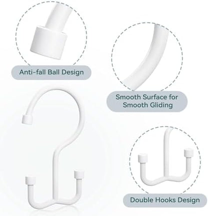 Goowin Shower Curtain Hooks, Shower Curtain Rings, Durable Shower Curtain Hangers Rust Proof, Double Glide Shower Rings for Curtain, Simple Shower Hooks for Shower Curtain, White, 12 Pack-Cylinders