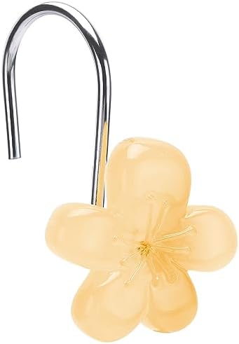 Cute Flower Shower Curtain Hooks, Glow in The Dark, Pretty Floral Themed Elegant Bathroom Decor, Yellow