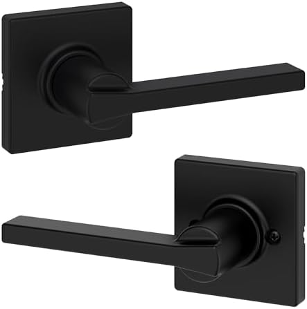 Kwikset Casey Interior Passage Door Handle, Lever for Closet and Hallway Doors, Reversible Non-Locking Handle Lever, Matte Black, with Microban Protection, Pack of 12