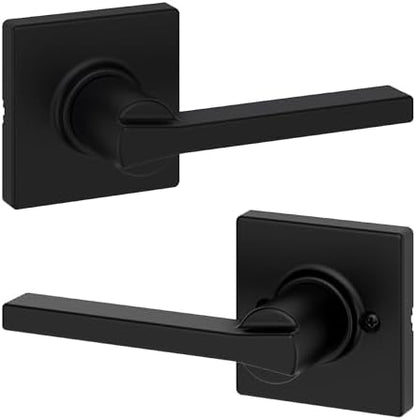 Kwikset Casey Interior Passage Door Handle, Lever for Closet and Hallway Doors, Reversible Non-Locking Handle Lever, Matte Black, with Microban Protection, Pack of 12
