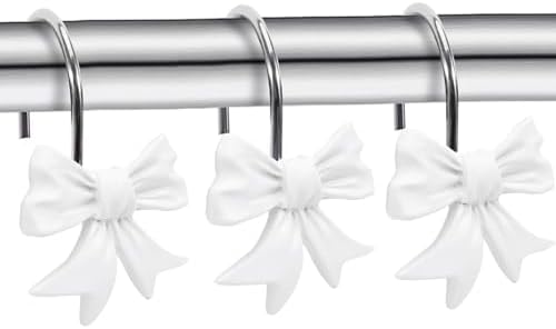 CHICTIE Decorative Shower Curtain Hooks, Bow Knot Shower Curtain Rings Hooks for Bathroom Baby Kids Room Rustproof Shower Hooks (White)