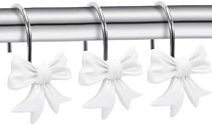 CHICTIE Decorative Shower Curtain Hooks, Bow Knot Shower Curtain Rings Hooks for Bathroom Baby Kids Room Rustproof Shower Hooks (White)