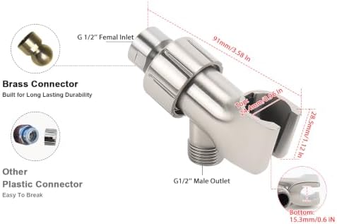 NearMoon Adjustable Shower Arm Mount- with Universal Wall Hook Bracket and Brass Pivot Ball, Shower Head Holder for Hand Held Showerheads (Brushed Nickel)