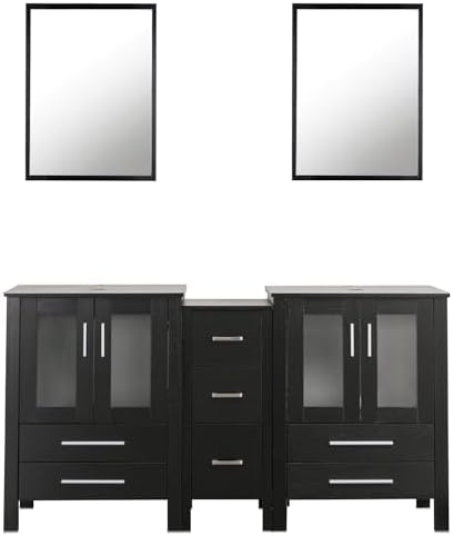 UEV 60" Modern Black Bathroom Vanity Set,Double Vanity and Removable Side Cabinet (Without Sink Combo and Mirror)-New