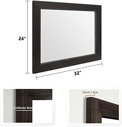 YOSHOOT Hand-Made Wooden Spliced Wall Mirror for Bathroom, Rustic Farmhouse Vanity Mirror, Décor Wall Art, Solid Wood Frame, Vertical or Horizontal Hanging