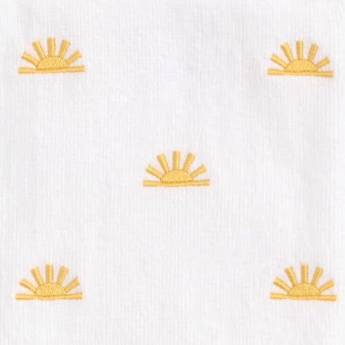 Ritz 2-Piece Cotton Velour Bathroom Hand Towel Set, Embroidered Sun Allover Pattern, Soft White Decorative Towels with Yellow & Pink Striped Border, Bath Decor, 16” x 26”