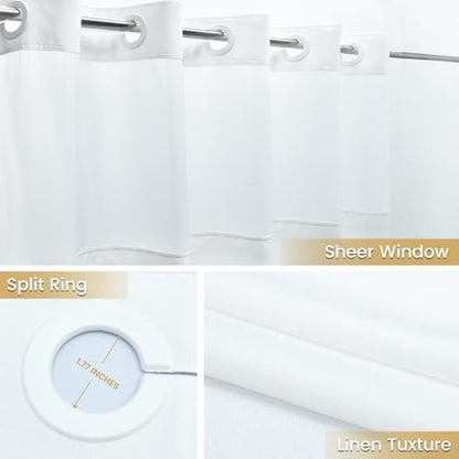 WONICY No Hook Small Shower Curtain with Snap-in Liner, White, 54 x 80