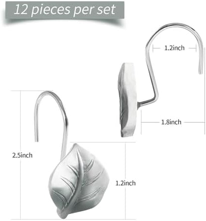 Grey Plant Leaf Shower Curtain Hooks,Eucalyptus Bathroom Decor,12PCS