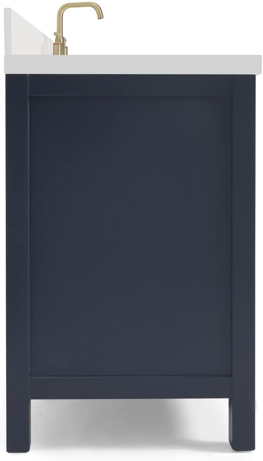 ARIEL Cambridge 54-inch Bathroom Vanity with Sink,Solid Wood, 1.5-inch Pure White Quartz Countertop & Backsplash, Single Oval Porcelain Sink, 2 Soft Closing Doors, 9 Dovetail Drawers, Midnight Blue