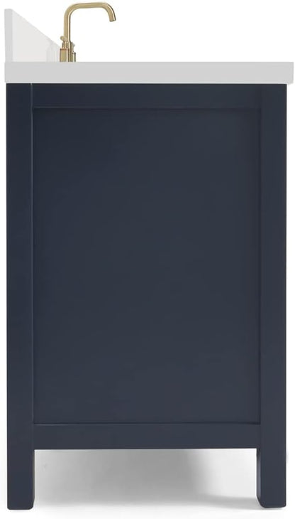 ARIEL Cambridge 54-inch Bathroom Vanity with Sink,Solid Wood, 1.5-inch Pure White Quartz Countertop & Backsplash, Single Oval Porcelain Sink, 2 Soft Closing Doors, 9 Dovetail Drawers, Midnight Blue