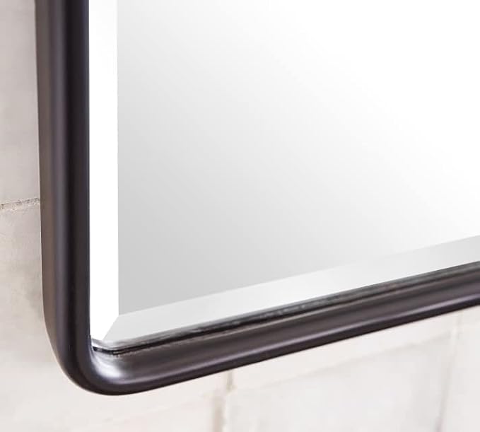 Farmhouse Oil Rubbed Bronze Metal Framed Pivot Rectangle Bathroom Mirror Rounded Rectangluar Tilting Beveled Vanity Mirrors for Wall, Overall 22.91 x 24 inches (Mirrror 19 x 24 inches)