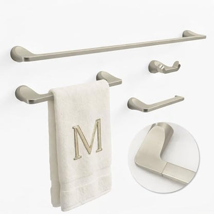 Mega Handles Bathroom Accessory Set Satin Nickel - 4-Piece, Towel Bar Set