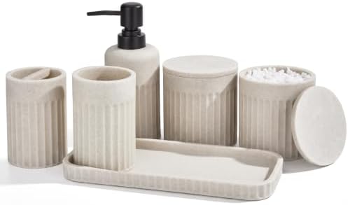 INIUNIK Bathroom Accessory Set, 6 Pieces, Beige