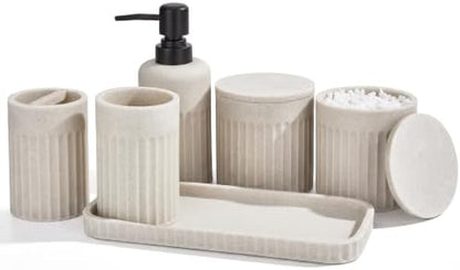 INIUNIK Bathroom Accessory Set, 6 Pieces, Beige