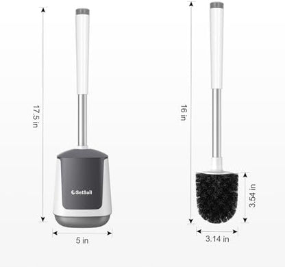 SetSail Toilet Brush and Holder 2 Pack, Self Closing Lid Toilet Bowl Brushes Holder and Extra Long Handle Ventilated Toilet Brush Set for Bathroom Cleaning, Nylon Bristles, White & Grey