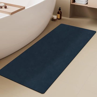 TYUU Thin Bath Mat Runner, Bathroom Rugs Non Slip Washable, 17x59 Navy Blue