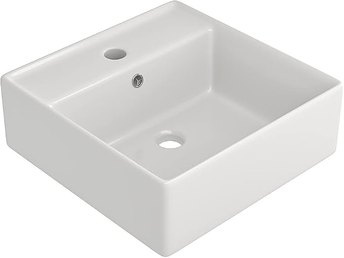 Wall Mounted Vessel Sink 18"x18" Ceramic Floating Bathroom Sink | Floating Wall Hung Sinks Modern Porcelain Wall Hung Sink Wash Hand Basin Vanity Sink with Overflow