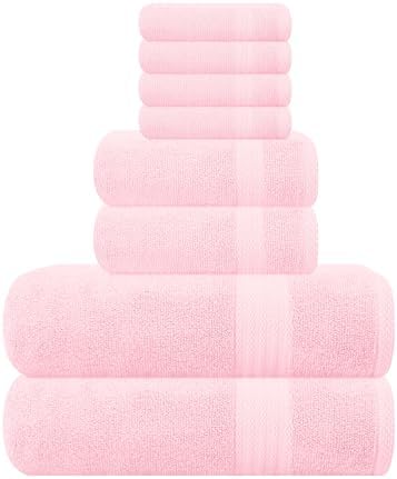 GLAMBURG Ultra Soft 8-Piece Towel Set - 100% Pure Ringspun Cotton, Contains 2 Oversized Bath Towels 27x54, 2 Hand Towels 16x28, 4 Wash Cloths 13x13 - Ideal for Everyday use, Hotel & Spa - Pink