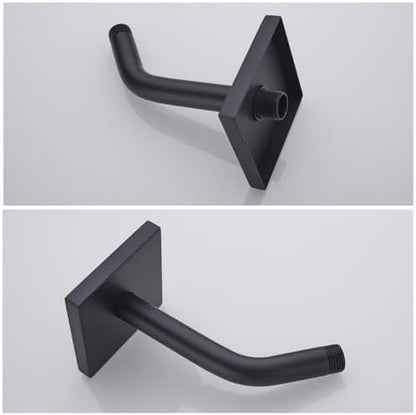 Shower Arm with Flange and Teflon Tape,6 in Wall Mount Replacement Angle Shower Head Arm Wall Mounted Shower Pipe Arm Extension for Fixed Shower Head Matte Black,SW-91018-6MB-SQ.