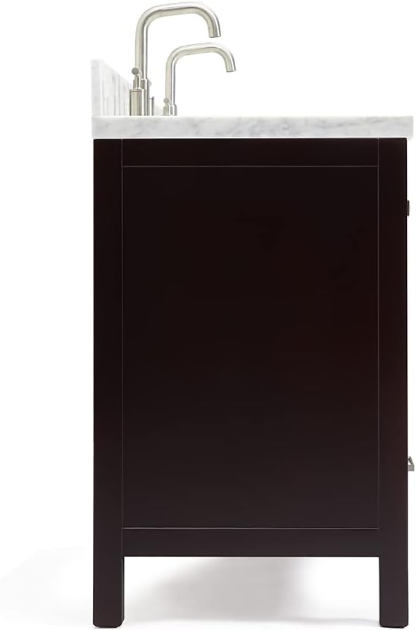 ARIEL Cambridge 60-inch Bathroom Vanity with Sink,Solid Wood, 1.5-inch Italian Carrara Marble Countertop, Double Rectangular Porcelain Sink, 4 Soft Closing Doors, 6 Dovetail Drawers, Espresso