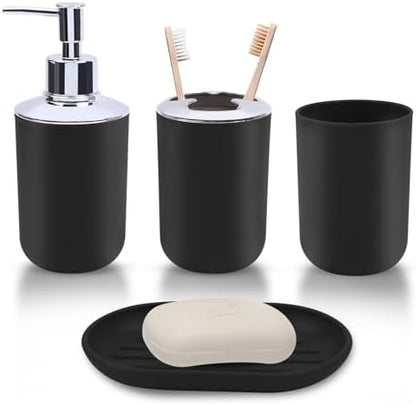LGURT Matte Black Plastic Bath Set — 4-Pc Dispenser, Holder, Cup & Dish