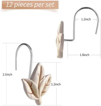 Beige Plant Leaf Shower Curtain Hooks,Eucalyptus Bathroom Decor,12PCS
