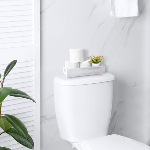 ALELION White Bathroom Basket - Wooden Toilet Tank Paper Basket with Handle for Organizing - Back of Toilet Storage Organizer for Bathroom Tank Topper Counter