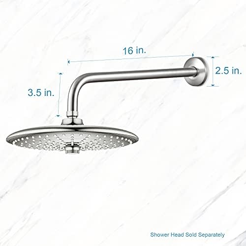 OFFO Shower Arm with Flange, 16 in Brushed Nickel Wall Mount Replacement Angle Shower Head Arm Wall-Mounted For Fixed Shower Head & Handheld Showerhead