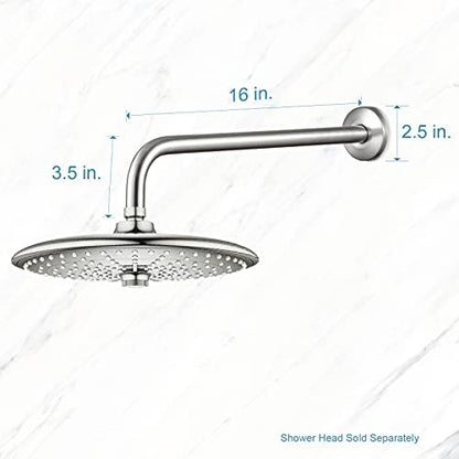 OFFO Shower Arm with Flange, 16 in Brushed Nickel Wall Mount Replacement Angle Shower Head Arm Wall-Mounted For Fixed Shower Head & Handheld Showerhead