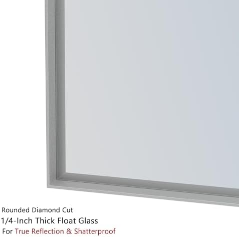 VocalStar 24 x 36 Inch Silver Bathroom Mirror for Wall, Square Corner Rectangle Nickel Metal Framed Bathroom Vanity Mirrors, 1/4-inch Shatterproof Glass | Ultra-Flush Hanging