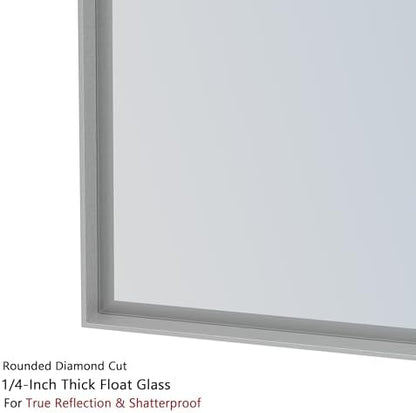 VocalStar 24 x 36 Inch Silver Bathroom Mirror for Wall, Square Corner Rectangle Nickel Metal Framed Bathroom Vanity Mirrors, 1/4-inch Shatterproof Glass | Ultra-Flush Hanging